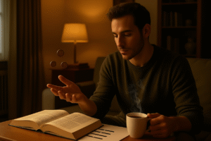man tossing I Ching coins
