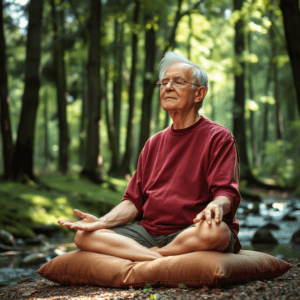 meditating older man in nature