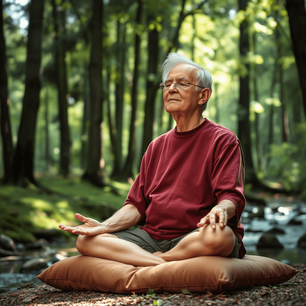 meditating older man in nature